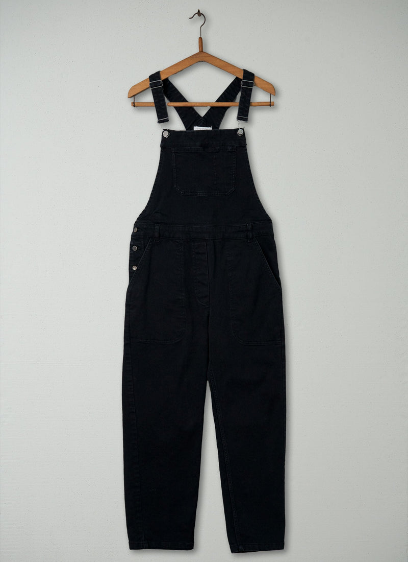 Reworn Black Denim Dungarees Size 16 (1507) | Black