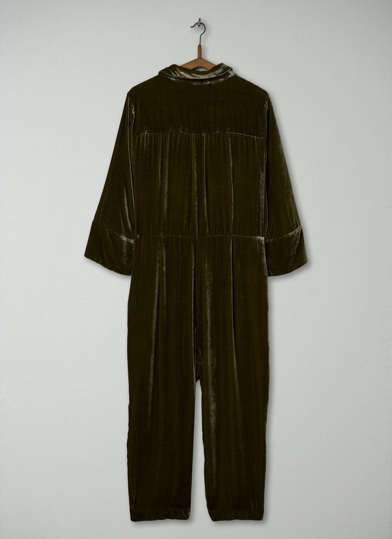 Reworn Silk Velvet Jumpsuit Size 18 (952) | Rich Olive