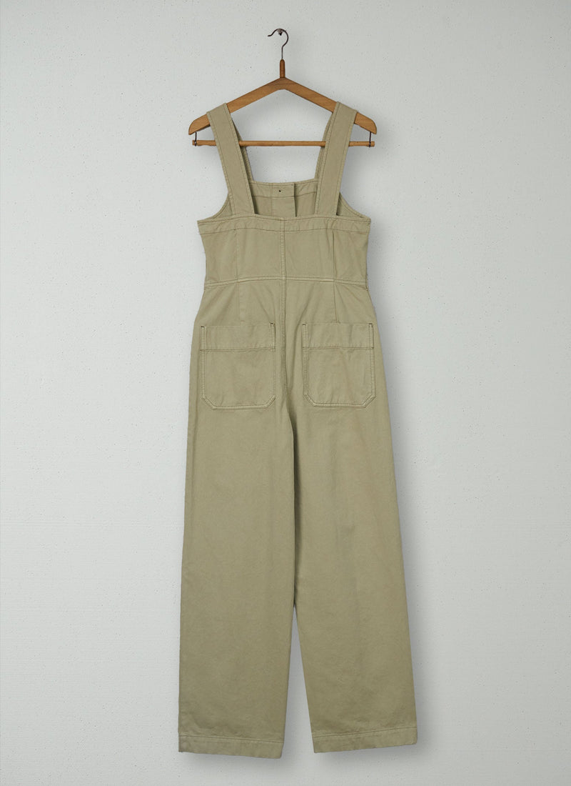 Reworn Herringbone Cotton Dungarees Size 6 (1485) | Stone