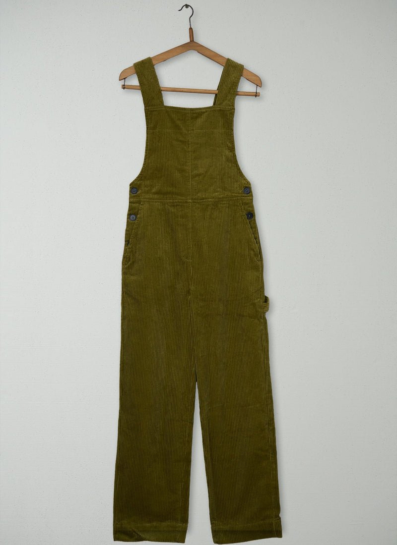 Reworn Cord Dungarees Size 6 (1645) | Woodland Green