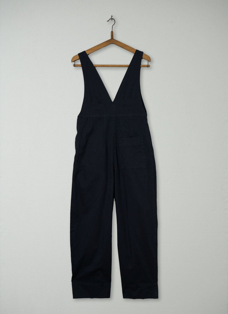 Reworn V Neck Cotton Linen Twill Jumpsuit Size 6 (1631) | Slate