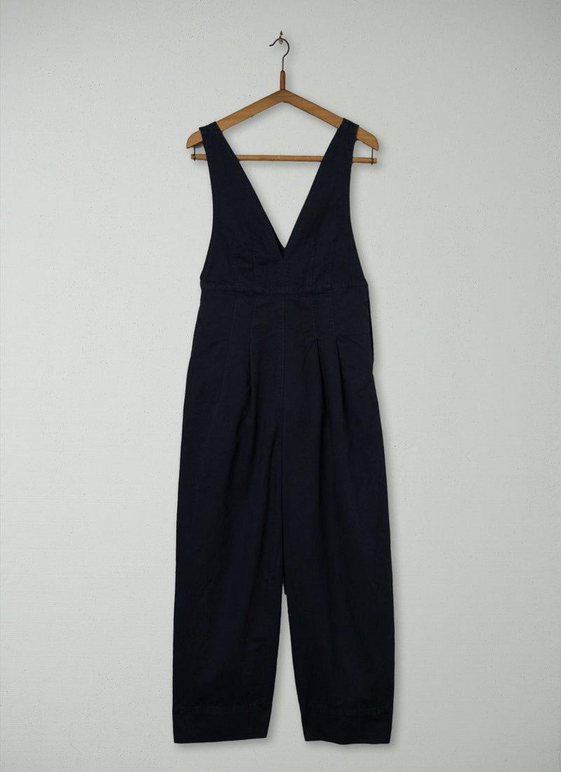 Reworn V Neck Cotton Linen Twill Jumpsuit Size 6 (1631) | Slate