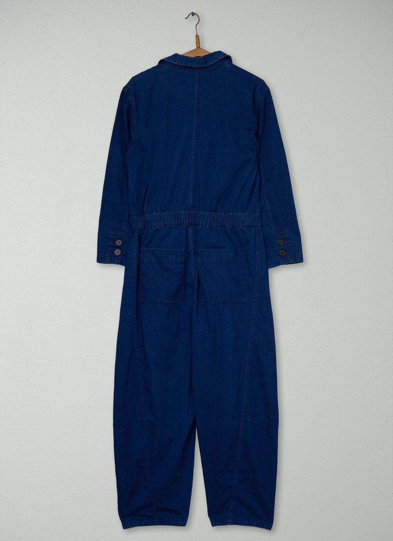Reworn Half Placket Cotton Twill Jumpsuit Size 10 (1498) | Indigo