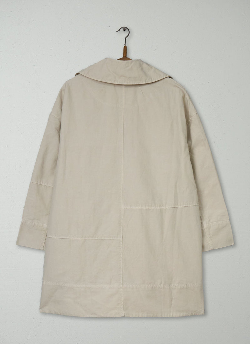 Reworn Cotton Linen Canvas Peacoat Size S (153) | Stone