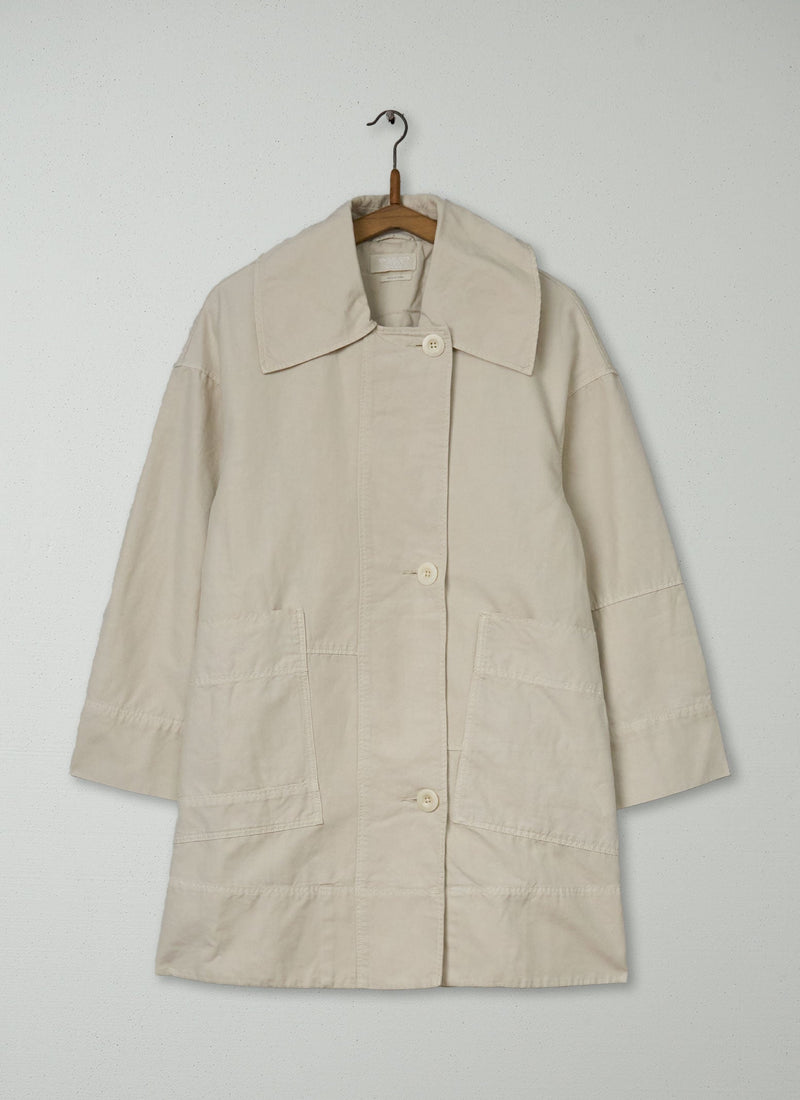 Reworn Cotton Linen Canvas Peacoat Size S (153) | Stone