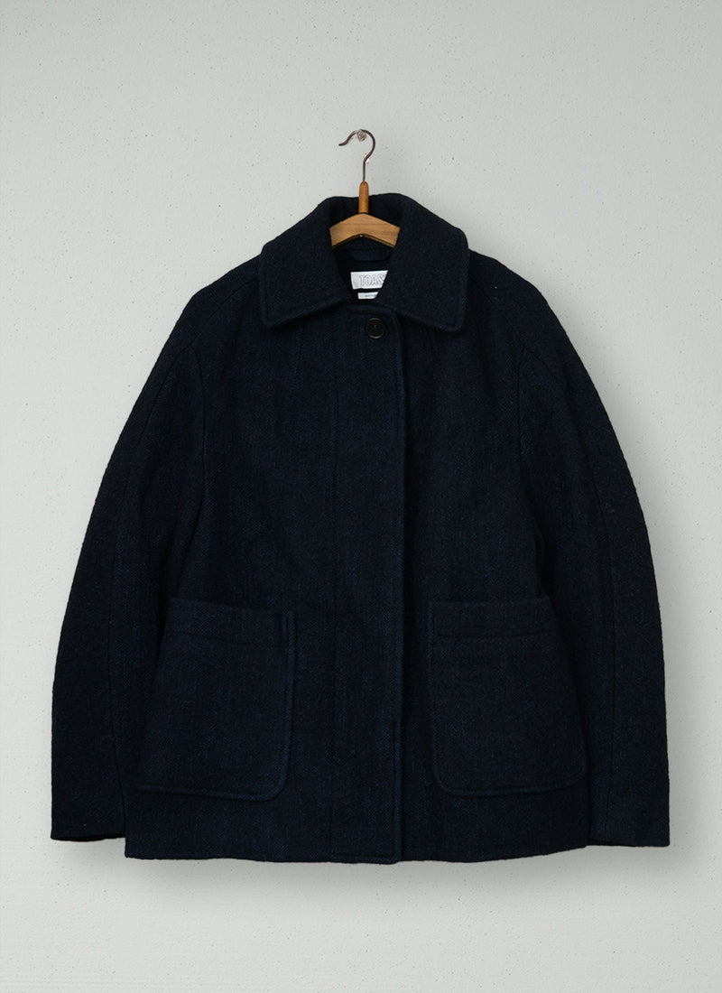 Reworn Boiled Wool Short Coat Size XS (159) | Indigo
