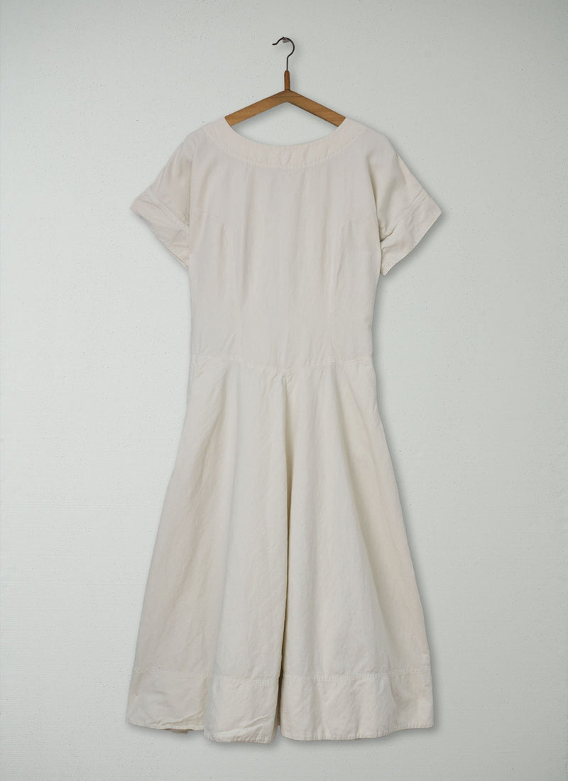 Reworn Cotton Linen Circle Dress Size 10 (2043) | Parchment