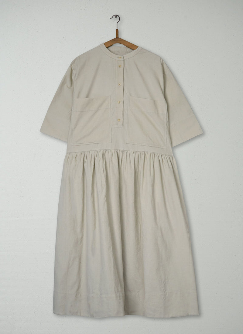 Reworn Needlecord Workwear Dress Size M (1929) | Pale Stone