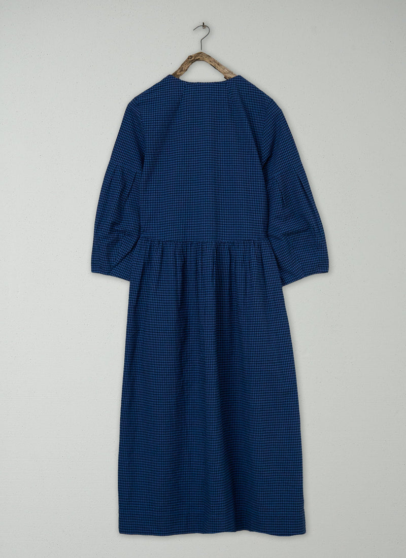 Renewed Cross Front Gingham Seersucker Dress Size 12 (121) | Navy
