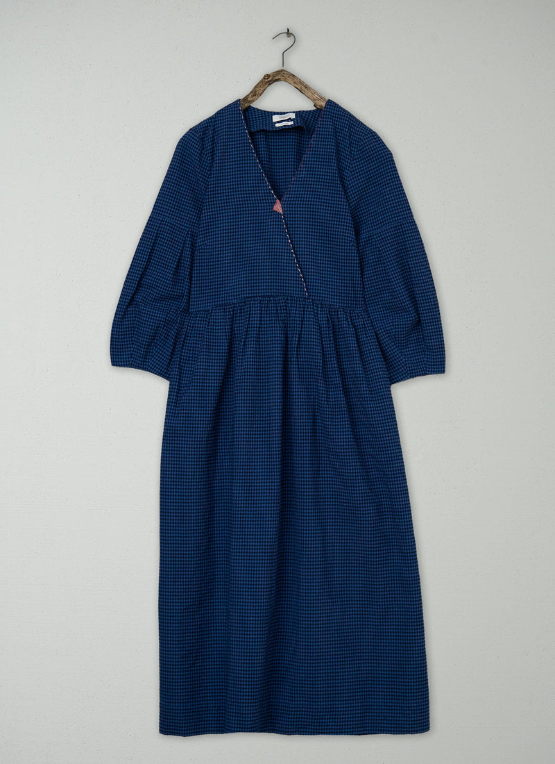 Renewed Cross Front Gingham Seersucker Dress Size 12 (121) | Navy