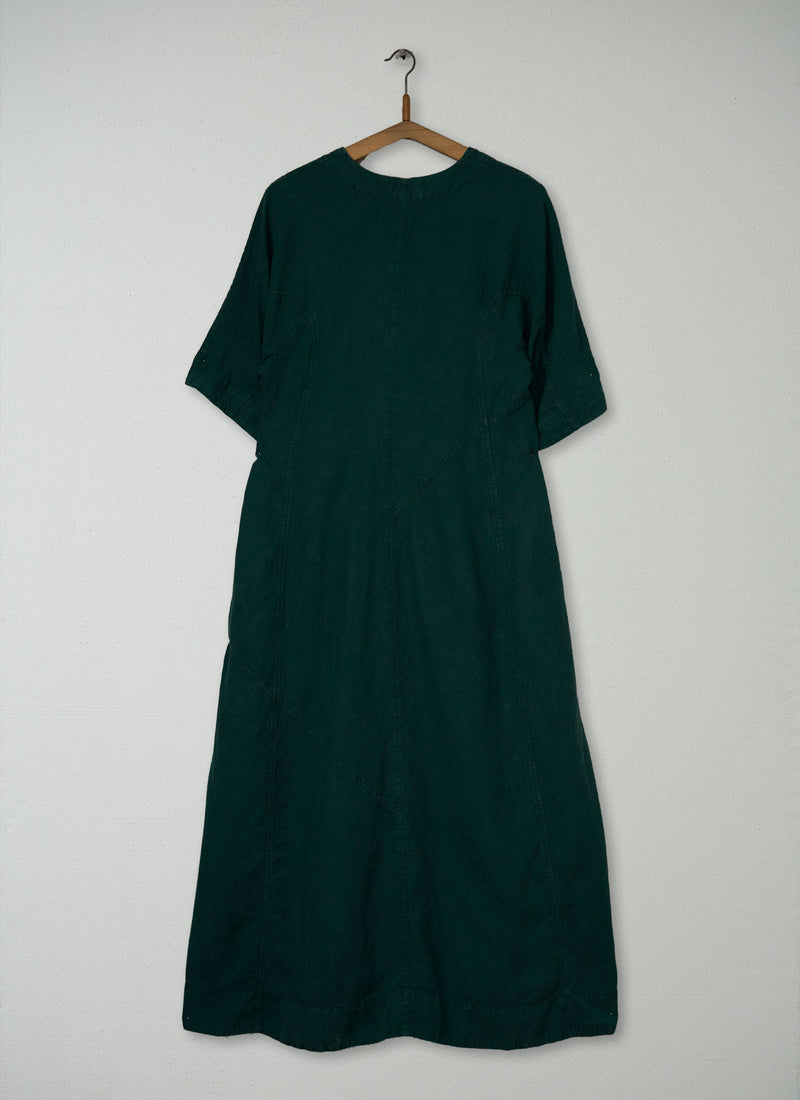 Reworn Lyocell Linen Herringbone Dress Size 18 (2236) | Basalt