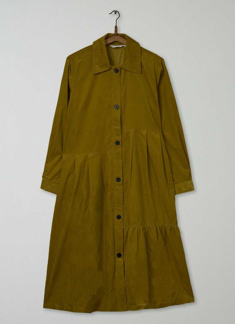 Reworn Panelled Needlecord Dress Size 16 (2225) | Golden Olive