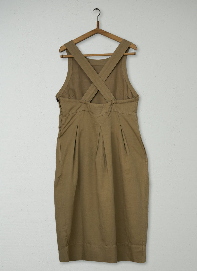 Reworn Cotton Linen Twill Pinafore Dress Size 12 (2169) | Ash Brown