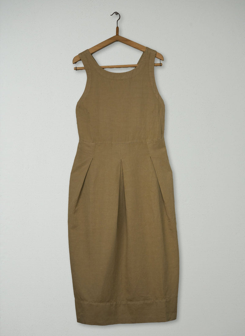 Reworn Cotton Linen Twill Pinafore Dress Size 12 (2169) | Ash Brown