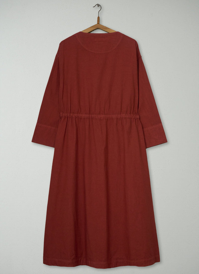 Reworn Button Through Cotton Linen Dress Size M (2249) | Brick