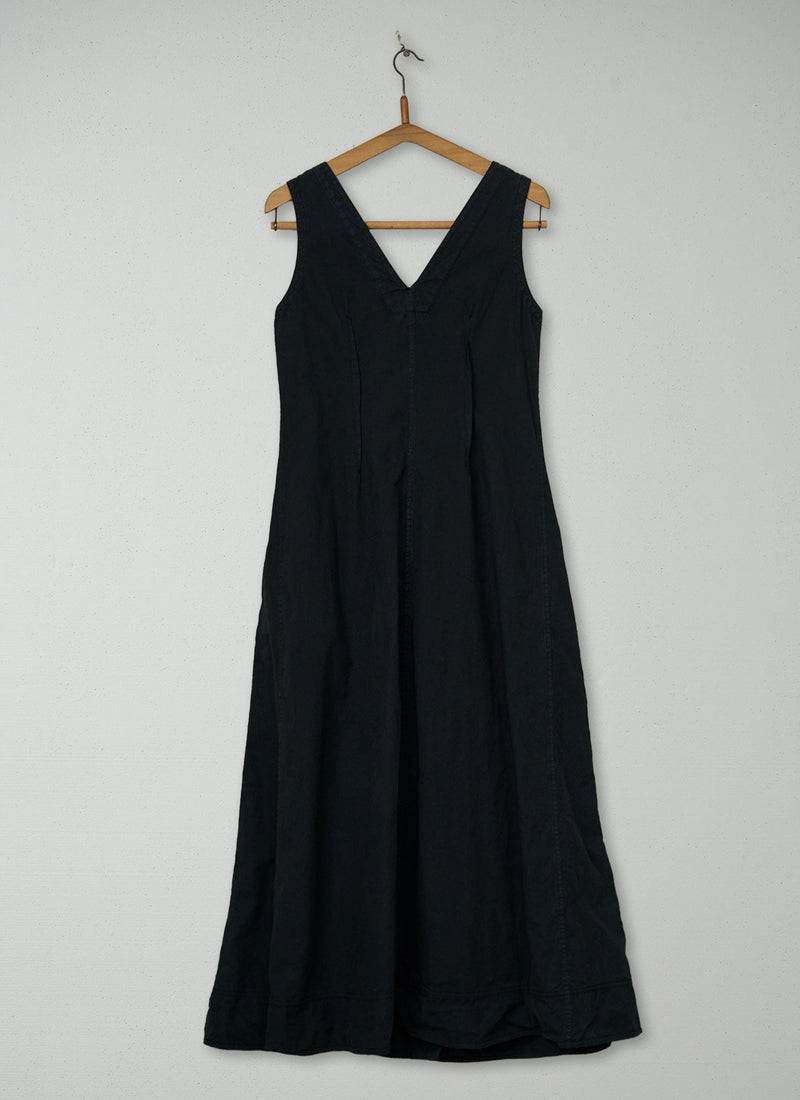 Reworn Cotton Linen Poplin Dress Size 8 (2172) | Washed Black