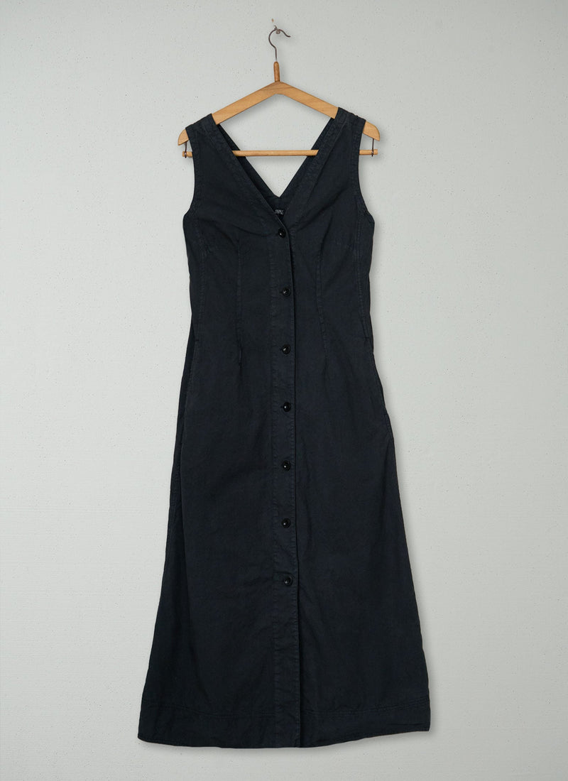 Reworn Cotton Linen Poplin Dress Size 8 (2172) | Washed Black