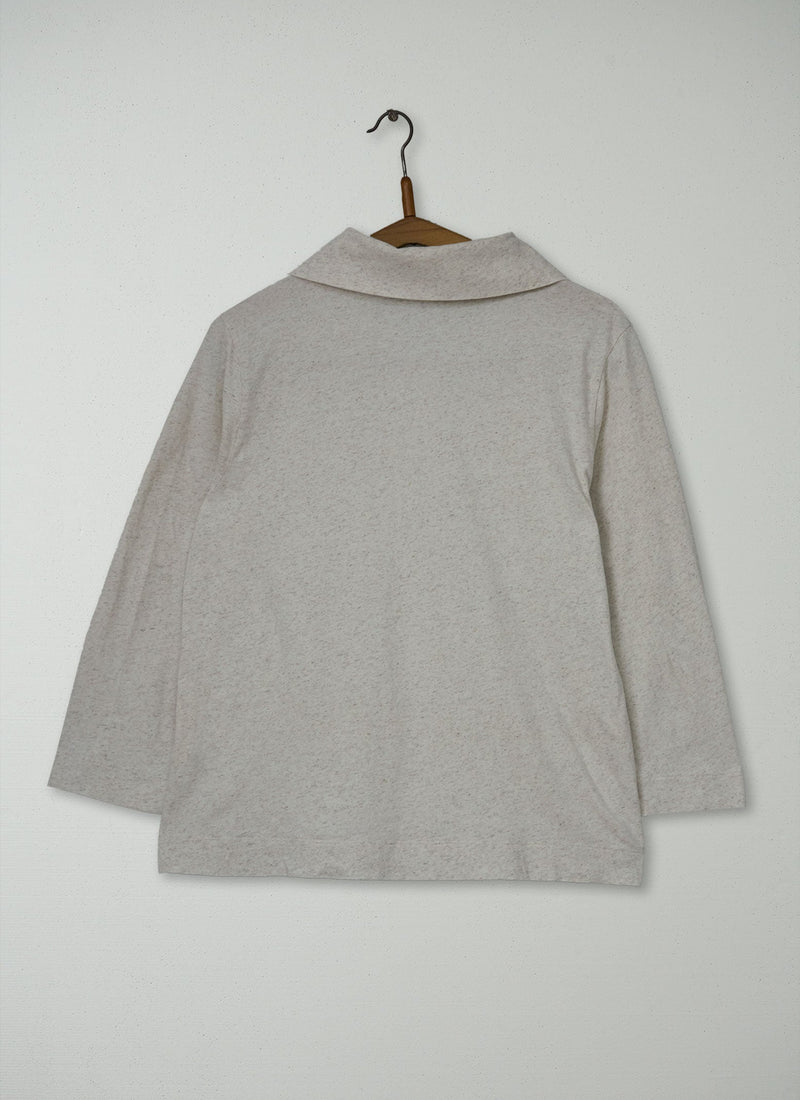 Reworn Collared Cotton Linen Tee Size M (179) | Natural