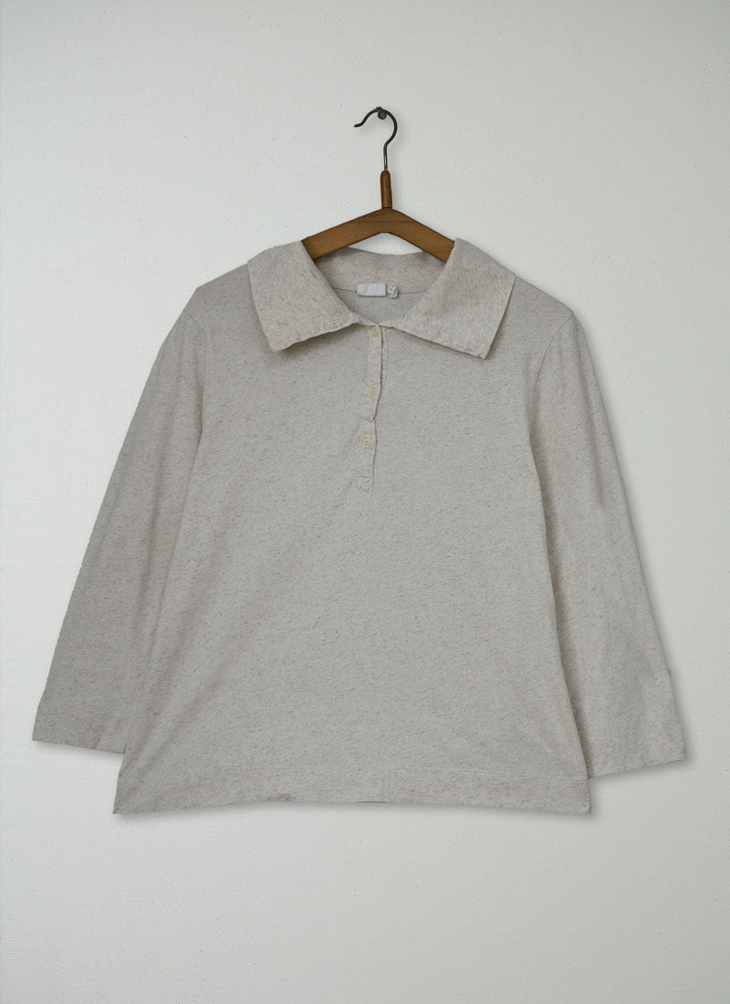 Reworn Collared Cotton Linen Tee Size M (217) | Natural