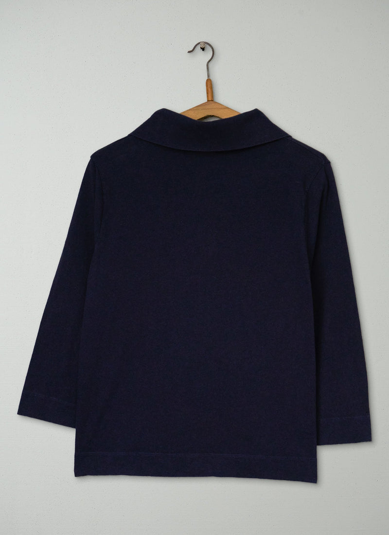 Reworn Collared Cotton Linen Tee Size XL (178) | Navy