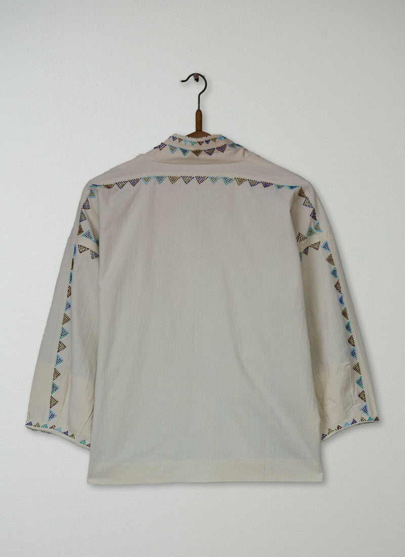 Reworn Hand Beaded Wrap Jacket Size XXSXS (264) | Chalk