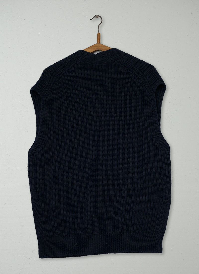 Reworn Wool Cotton Knitted Vest Size M (680) | Navy