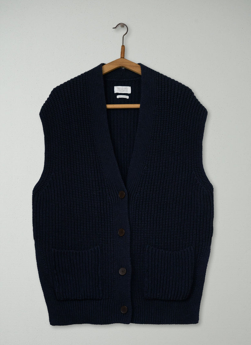 Reworn Wool Cotton Knitted Vest Size M (680) | Navy