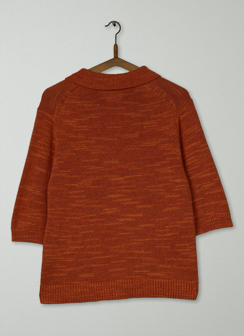 Reworn Linen Cotton Knitted Top Size S (736) | Orange Poppy