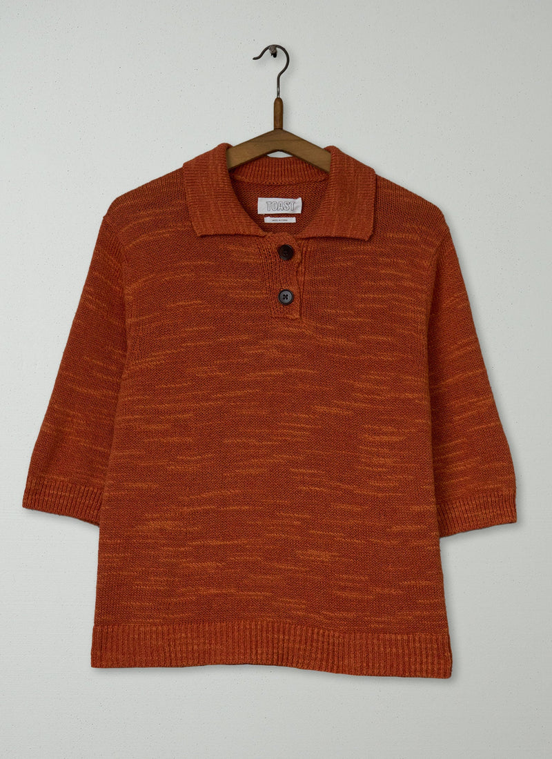 Reworn Linen Cotton Knitted Top Size S (736) | Orange Poppy