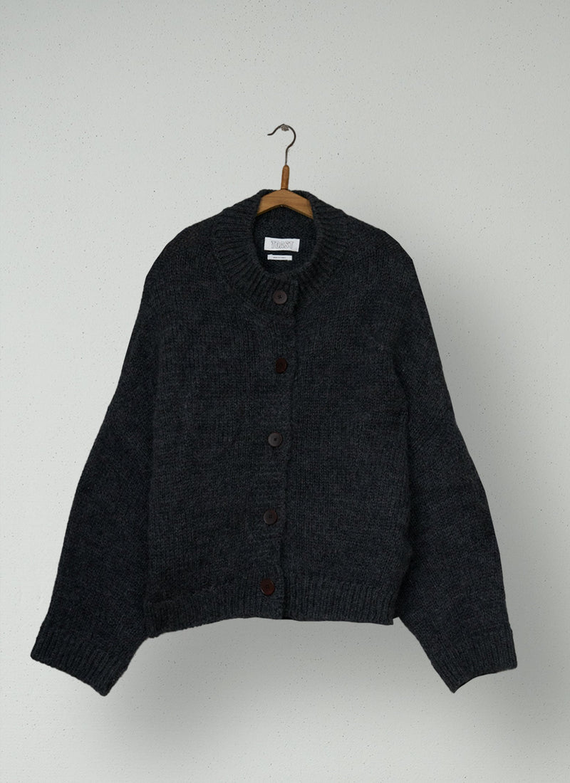 Reworn Wool Mohair Cardigan Size SM (693) | Charcoal