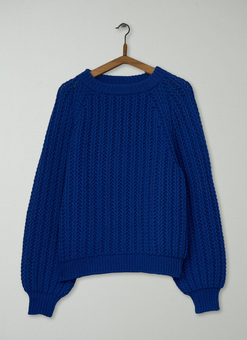 Reworn Racked Rib Wool Cotton Sweater Size M (722) | Cobalt