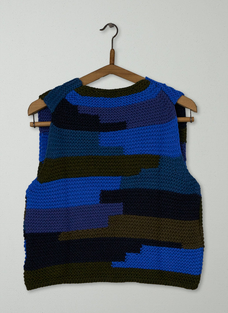 Reworn Patchwork Knitted Wool Gilet Size XXSXS (732) | Multi