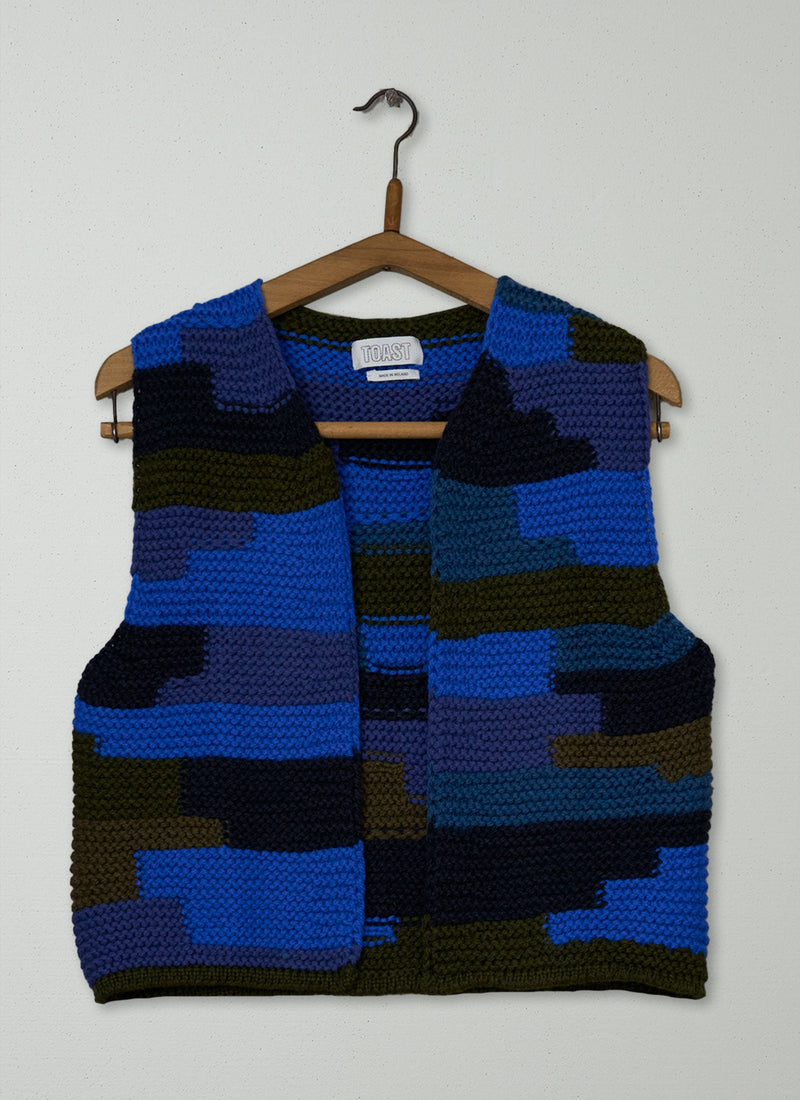 Reworn Patchwork Knitted Wool Gilet Size XXSXS (732) | Multi