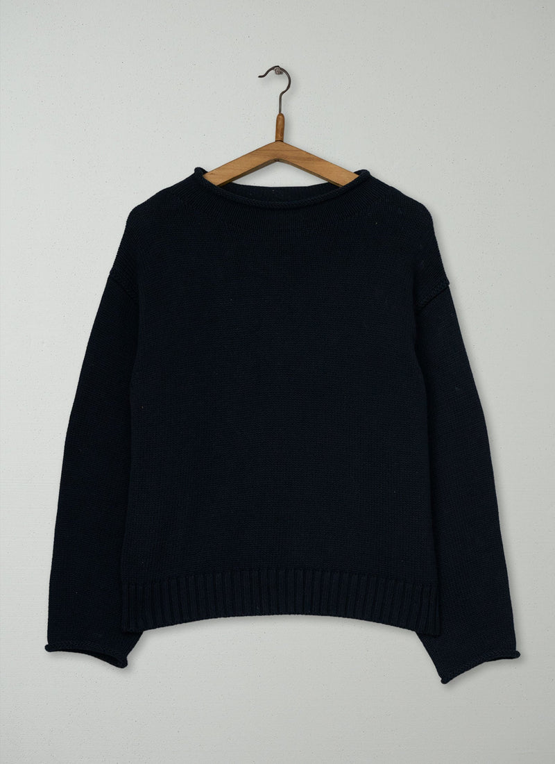 Reworn High Neck Cotton Sweater Size XS (708) | Dark Navy