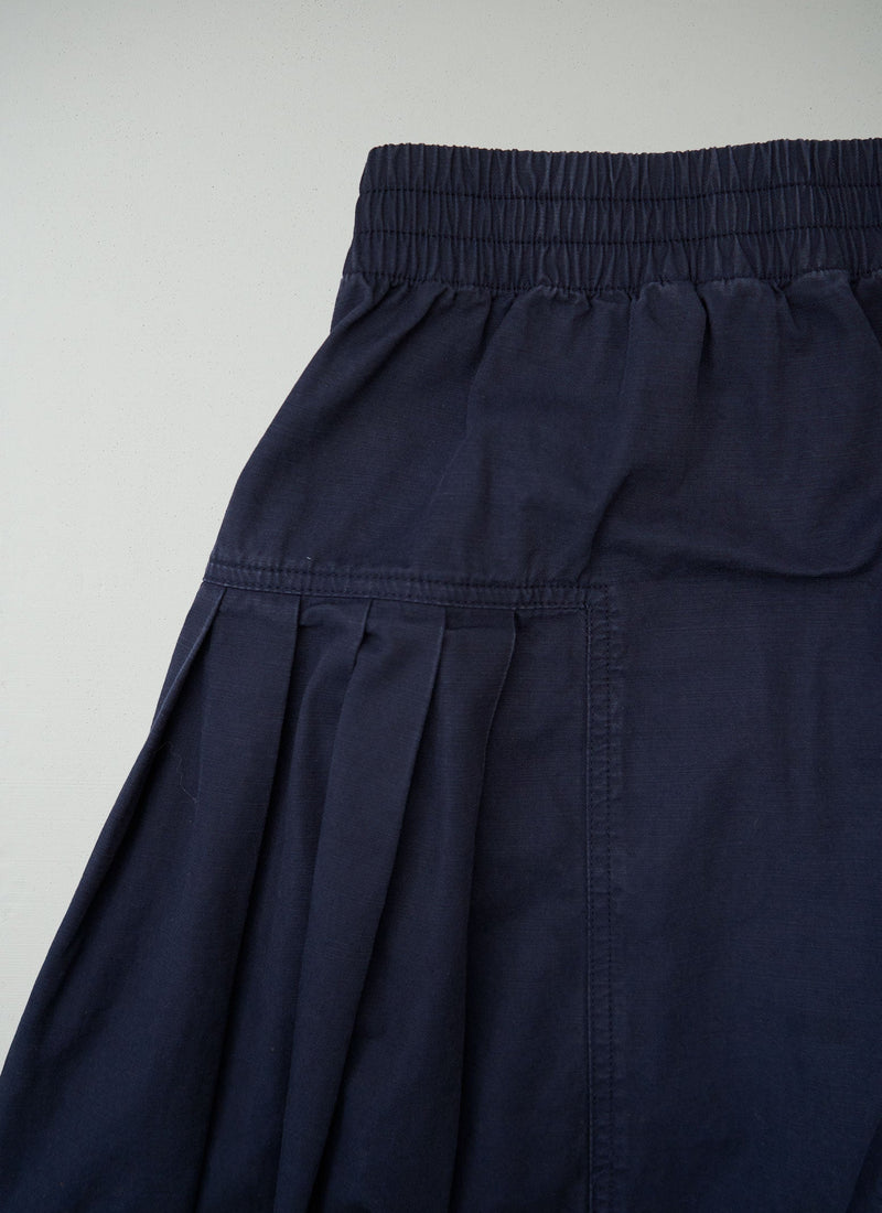 Reworn Pleated Cotton Skirt Size S (340) | Navy