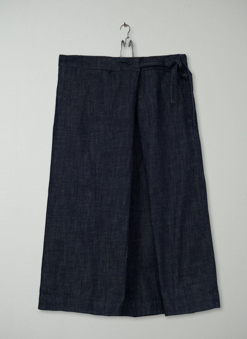 Reworn Pleated Wrap Denim Culottes Size 8 (1152) | Indigo