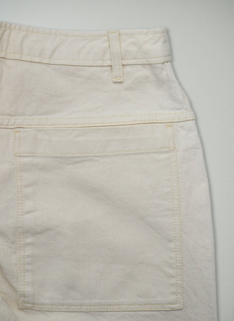 Reworn Denim Patch Pocket Trousers Size 10 (1669) | Ecru