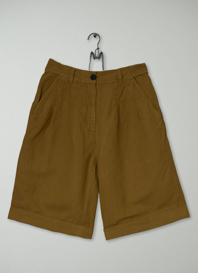 Reworn Cotton Linen Twill Shorts Size 8 (1444) | Walnut