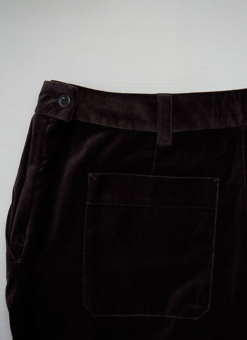 Reworn Kick Flare Cotton Velvet Trousers Size 12 (1688) | Bitter Chocolate