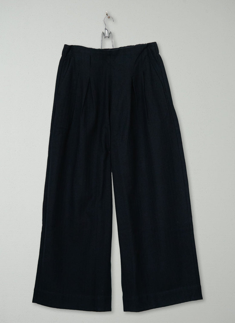 Reworn Wool Cotton Wide Leg Trousers Size 14 (1577) | Black
