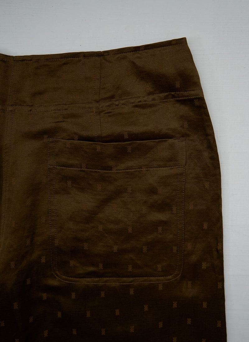 Reworn Linen Silk Jacquard Trousers Size 16 (1492) | Bronze