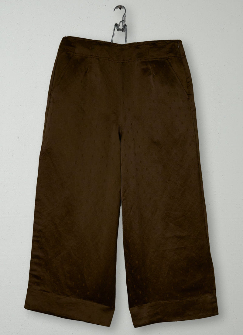 Reworn Linen Silk Jacquard Trousers Size 16 (1492) | Bronze