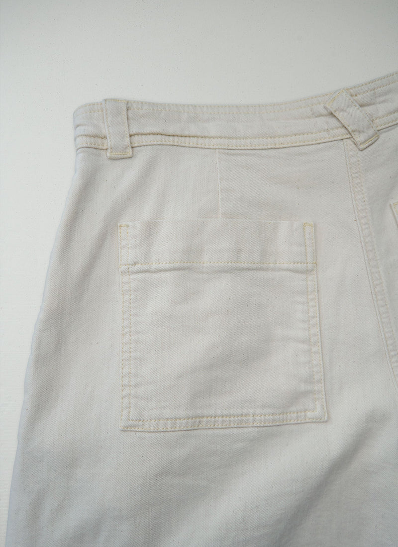 Reworn Ecru Denim Pleat Front Trousers Size 12 (1605) | Ecru