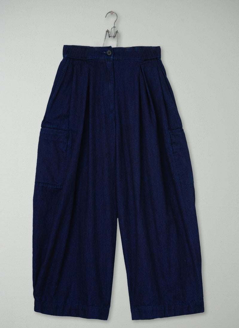 Reworn Cotton Twill Wide Leg Trousers Size S (1618) | Indigo