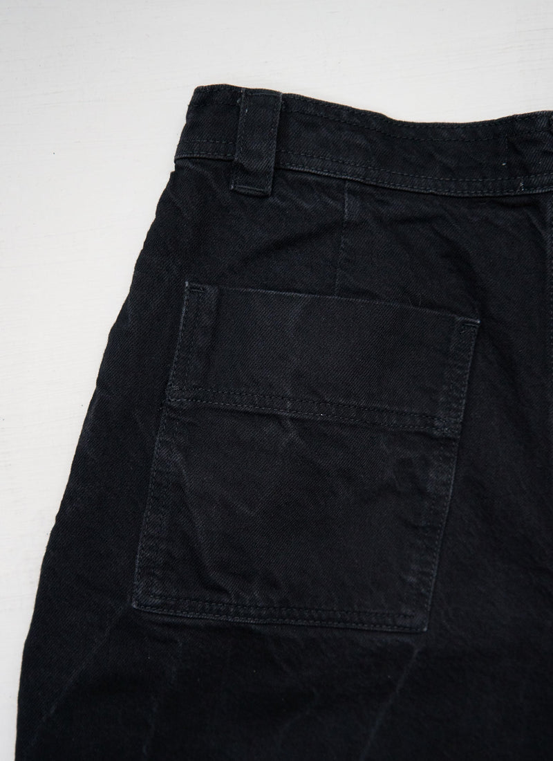 Reworn Denim Pleat Front Trousers Size 10 (1602) | Carbon Black