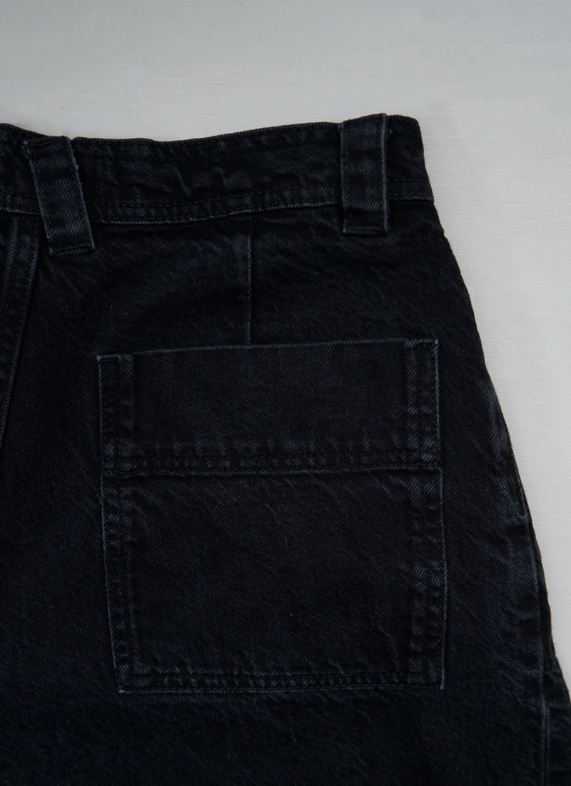 Reworn Denim Pleat Front Trousers Size 10 (1647) | Carbon Black
