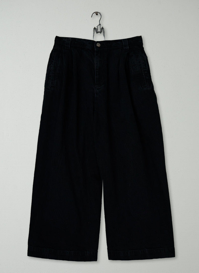 Reworn Denim Pleat Front Trousers Size 10 (1647) | Carbon Black