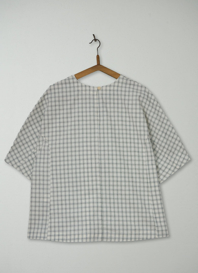 Reworn Cotton Check V Neck Top Size L (1127) | Multi