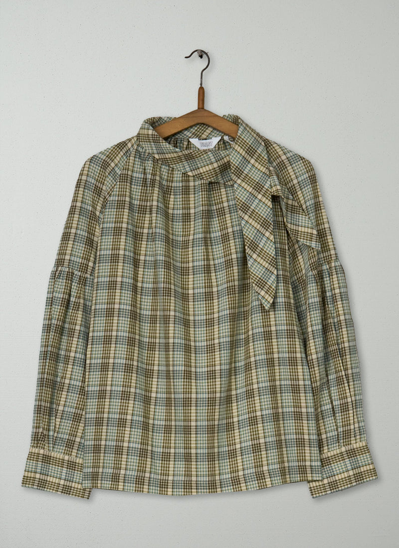 Reworn Tie Neck Cotton Shirt Size 14 (859) | Multi