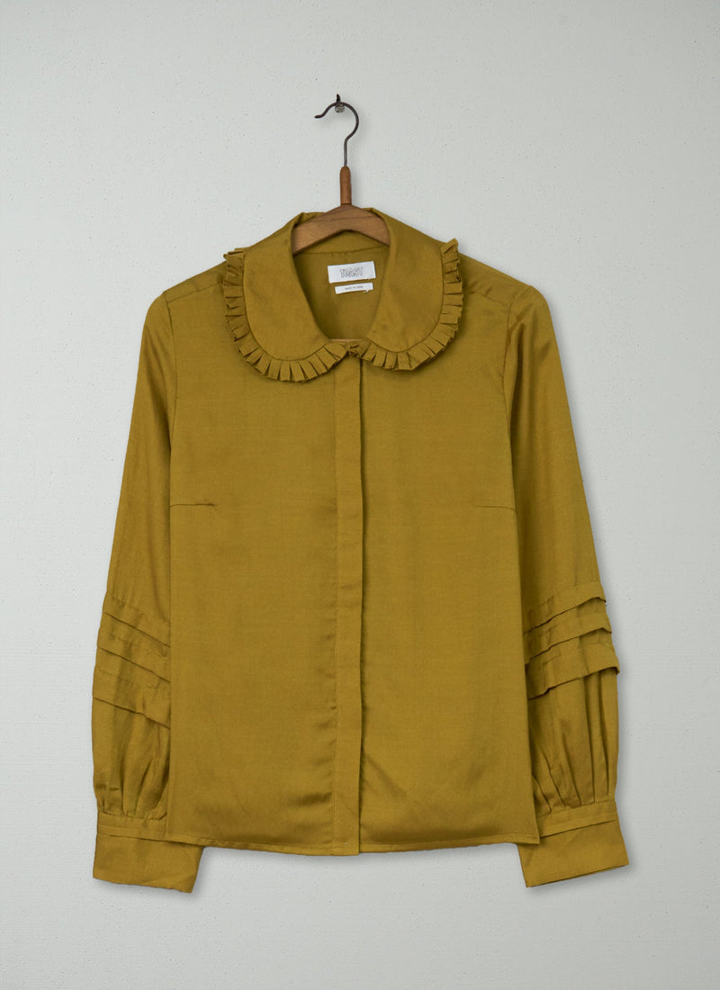 Reworn Ruffled Collar Cotton Silk Shirt Size 10 (991) | Soft Ochre | TOAST